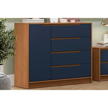 Imagem de Cômoda De Quarto 1 Porta E 4 Gavetas R260 Canela/azul - Kappesberg