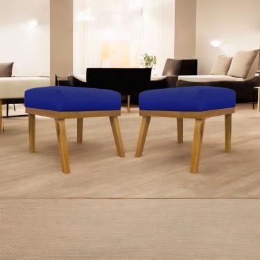 Imagem de Kit 2 Puffs Decorativos Firenze Retangular - Azul-royal Corino
