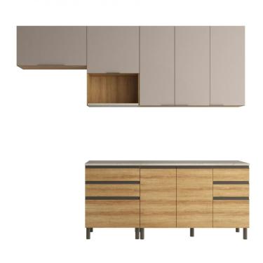 Imagem de Cozinha Bartira Cristal Com 7 Portas, 6 Gavetas, 4 Pra Lâmina Mel-nude