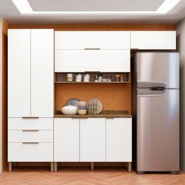 Imagem de Cozinha Compacta Bartira Topázio Up 8 Portas 3 Gavetas Damasco Com Branco