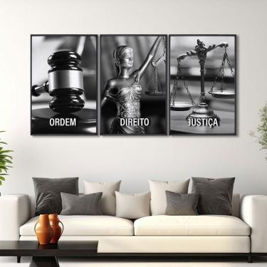 Imagem de Quadro Decorativo Temático Direito Deusa Da Justiça Com 3 Telas Para Escritório Sala Lavabo Preto