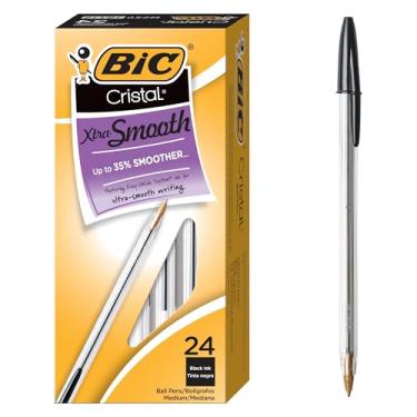 Imagem de BIC Canetas esferográficas pretas lisas Cristal Xtra, ponta média (1,0 mm), pacote com 24 unidades, canetas esferográficas extra suaves e confiáveis