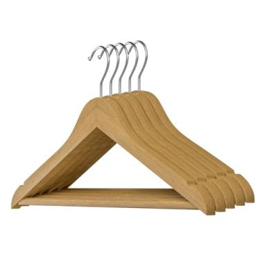 Imagem de Cabides de madeira – Pacote com 20 cabides de madeira maciça resistentes com ganchos cromados giratórios de 360°, cabide de casaco com acabamento suave para organização de armário, camisa, terno