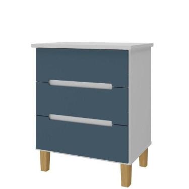 Imagem de Mesa de Cabeceira Logan 3 Gavetas cor Branco e Azul 63 cm - 73098 - Su