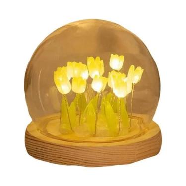 Imagem de Luminária de Mesa Tulipa LED Artesanal - Abajur para Quarto e Decoraçã
