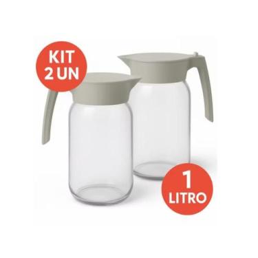 Imagem de Kit 2 Jarras De Vidro tampa Click 1 Litro Jarra Para Suco Água Vidro R