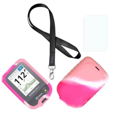 Imagem de Capa de silicone de cor mista premium (cordão + protetor de tela TPU) para Freestyle Libre 3 e Freestyle Libre 2 (rosa branco)