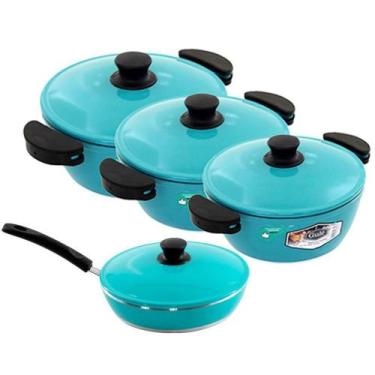Imagem de Kit 3 Panelas + Frigideira Gulê Alumínio 4 Peças Turquesa - OUTRAS MAR