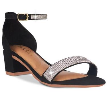 Imagem de Sandalia Feminina Salto Baixo Grosso Nobuck com Strass A359 - Takata, 