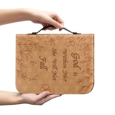 Imagem de Benustra Capa Bíblica para Mulheres, Capa de Bíblia de Couro PU com Alça de Pulso Destacável e Bolsos de Armazenamento, God is Within Her She Will Not Fall Capa de Transporte de Livro da Bíblia, 28 cm