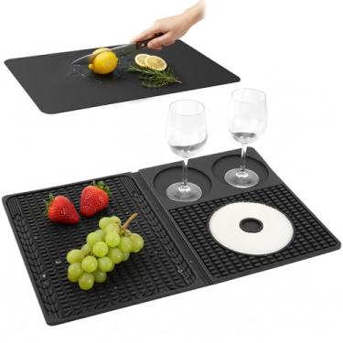 Imagem de Bgzdxhxyr Tapetes de bar 4 em 1, tapete de coquetel dobrável multifuncional com tábua de corte, tapetes de secagem de 46 x 30 cm, acessórios de bar doméstico para bancada