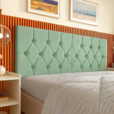 Imagem de Cabeceira Estofada Box Queen Capitonê,160x54cm, Suede, Moderno, com Fixação na Parede (VERDE MENTA)