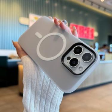 Imagem de HJZSZX Capa magnética luxuosa com carregamento sem fio para iPhone 15 Pro Max, cor de doce, 2 em 1, transparente, fosca e macia (para iPhone 15 Pro Max/preta)