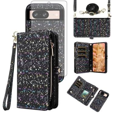 Imagem de Asuwish Capa de celular para Google Pixel 8 5G Carteira magnética destacável com protetor de tela de vidro temperado e compartimento para cartão com glitter, suporte para celular, acessórios Pixel8