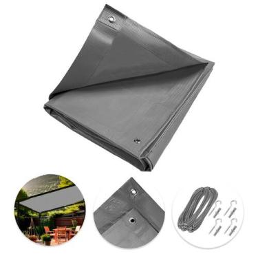 Imagem de Tela Lona Cinza 6.5x4 M Impermeável Shade Lux + Kit - Cikala