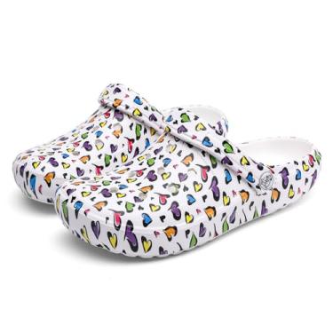 Imagem de HoEase Tie-dye Tamancos femininos leves sem cadarço sapatos de jardim baratos, sandálias/sapatos aquáticos, Branco D001, 35