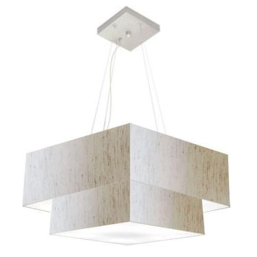 Imagem de Lustre Pendente Duplo Quadrado Vivare Md-4345 Cúpula Em Tecido 60x50cm - Bivolt Linho Bege 110v/220v