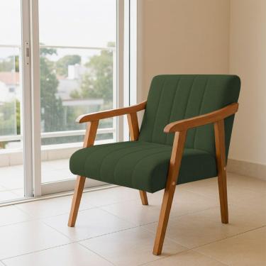 Imagem de Poltrona Decorativa Com Braço Em Madeira Maciça Livia Linho Verde