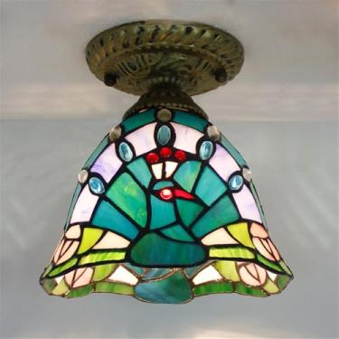 Imagem de Luminária de teto contemporânea LED estilo retrô americano para sala de estar, restaurante, quarto, casa de campo, hotel, corredor, café, bar, decoração em vidro colorido (Estilo 12)