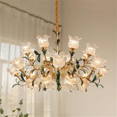 Imagem de Lustre Americano Pastoral com Criatividade Francesa e Flores para Sala de Estar, Sala de Jantar, Quarto, Escritório, Casa de Campo ou Escada - Luminária Pendente LED (D 24 Lâmpadas)