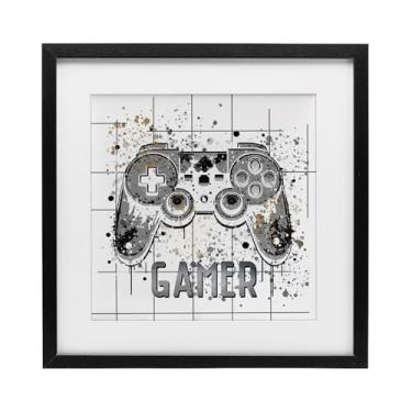 Imagem de Stupell Industries Gamer with Pixel Splatter Black Impressão emoldurada sob vidro, design por Kim Allen, 40,6 x 40,6 cm