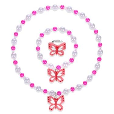 Imagem de Tweruna Colar elástico de borboleta, joias de princesa para meninas, conjunto de pulseira e anel infantil para vestir, festas de aniversário e brincadeiras à fantasia, presentes de aniversário