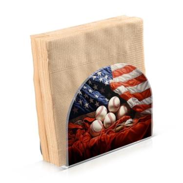 Imagem de Porta-guardanapos bandeira americana beisebol acrílico transparente porta-guardanapos suporte de guardanapo de papel dispensador de mesa de jantar para cozinha restaurante decoração de casa bar