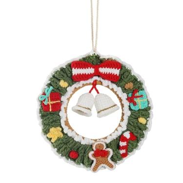 Imagem de PERIZIA Guirlanda de Natal de crochê feita à mão para decoração de portas e janelas, presente de decoração de festa de Natal (sino de Natal 2)