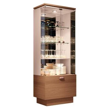 Imagem de Cristaleira Portas De Vidro Com Espelho Aruan H01 Off-castanho - Mpozenato