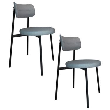 Imagem de Cadeira De Jantar Estofada Kit 2 Nyka M25 Linho Cinza Cl - Mpozenato
