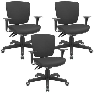 Imagem de Kit 03 Cadeiras De Escritório Executiva Office Giratória Preto Baixa Flexi P03 Vinil Preto - Lyam