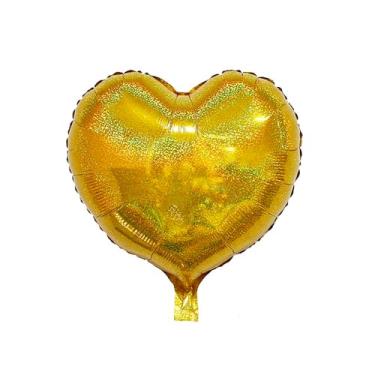 Imagem de BALAO HOLOGRAFICO CORACAO C/CANUDO DOURADO 10" C/ 6 UNIDADES