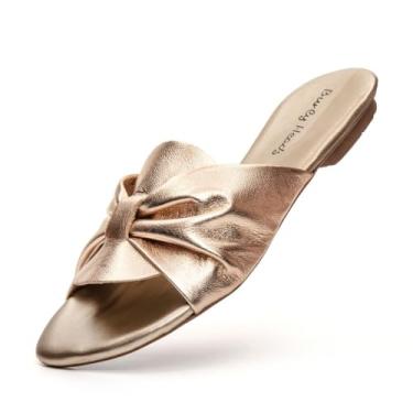 Imagem de Rasteira Papete Feminina Sandalia Couro Slide Leve Macio Laço Ouro (Ouro, BR, Adulto, Numérico, 39)