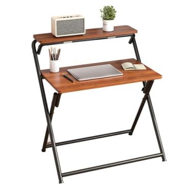 Imagem de HGTRH Mesa dobrável portátil, mesa de computador com prateleira, sem instalação, estrutura compacta, pernas de mesa de aço carbono anti-beliscão, computador, jogos, escrita e escritório em casa A