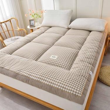 Imagem de Yadlan Colchão futon japonês, colchão de chão, colchão dobrável tatami, colchão de acampamento portátil, fácil de guardar, tecido respirável para colchão de sofá bege 200 x 220 cm