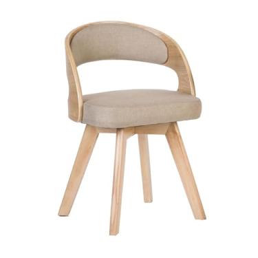 Imagem de HGTRH Cadeiras de jantar de madeira, cadeira estofada giratória com almofada de linho de algodão e arco oco pernas de madeira para quarto cozinha B 1 peça