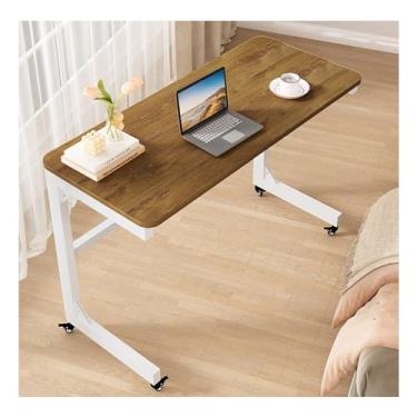Imagem de Mesa lateral para cama móvel, mesa em forma de C com rodas universais giratórias de 360°, varões de rolamento de carga reforçados, tamanho pequeno, mesa de computador, mesa de laptop, estação de