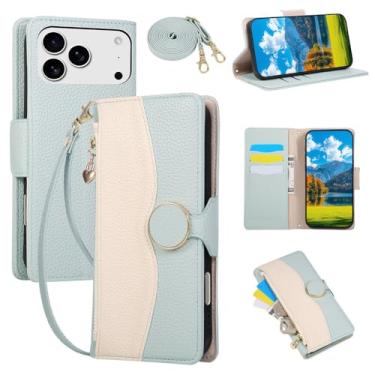 Imagem de Capa de couro com carteira, porta-cartões e zíper, estilo transversal, para iPhone 17 Pro Max, 17 Air, 16, 15, 14 Plus, 13, 12, 11, 12 Mini, Xs, Xr, X, verde, para iPhone 15