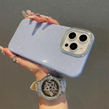 Imagem de HTVJFX Capa de celular luxuosa com glitter e detalhes de doces, fosca, à prova de choque, com amortecedor traseiro (para iPhone 14 Pro/azul-celeste)