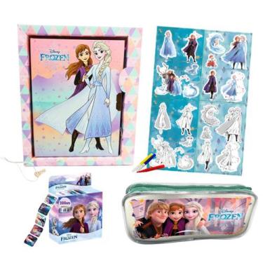 Imagem de Kit Escolar Diario com Estojo Adesivos Disney Princesas Volta as Aulas