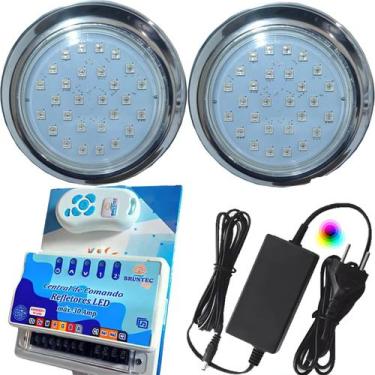 Imagem de Kit 02 LUMINARIA PISCINA HIPER LED 15W INOX 316 RGB ROSCA - Brustec