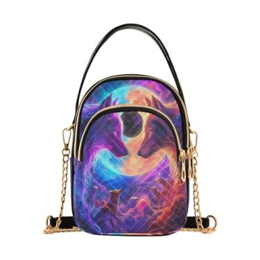 Imagem de Wolf in Starry Night Bolsa tiracolo antirroubo feminina bolsas e bolsas carteiro para mulheres, Lobos coloridos, 15*21*8cm