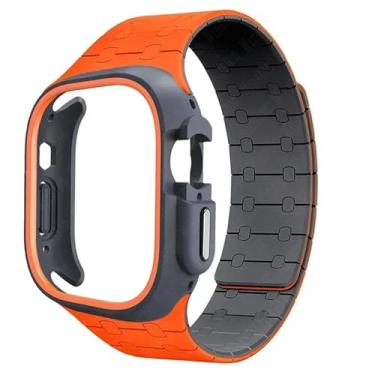 Imagem de TPUOTI Pulseira de silicone de TPU para Apple Watch Ultra 2 de 49 mm, 45 mm, 44 mm e 41 mm para iWatch séries 9, 8, 7, 6, 5, 4, pulseiras (laranja e preto, 49 mm)