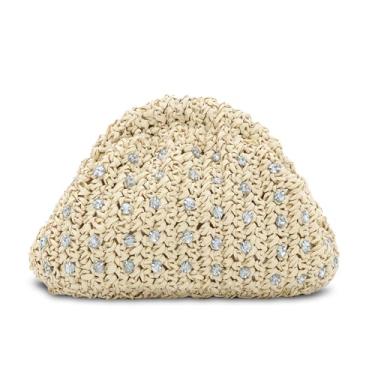 Imagem de GOKTOW Bolsa De Mão Palha Com Strass E Bolinho Massa, Praia Férias Verão Em Ráfia Rattan Para Mulheres 2025