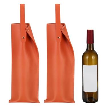 Imagem de PATIKIL Bolsa de couro para vinho, 2 peças, sacola reutilizável para presente de vinho, garrafa de duas camadas, licores de champanhe, bolsa única para aniversário, casamento, festa de piquenique