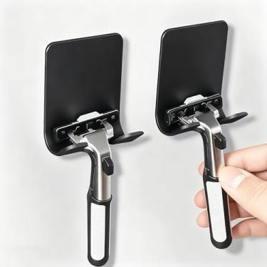 Imagem de 2 peças de suporte de barbeador de parede para chuveiro sem perfuração - autoadesivo à prova d'água/ventosa, ganchos utilitários organizadores de banheiro que economizam espaço