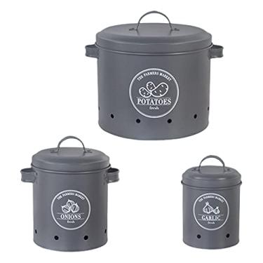 Imagem de WeiLaiKeQi Conjunto de Potes para Armazenar Batatas, Cebolas E Alho, Ideais para de Cozinha. Possuem Furos para Ventilação, Cinza