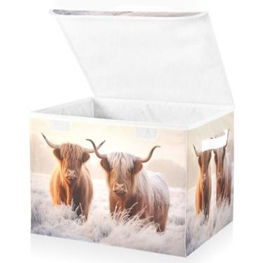 Imagem de Blueangle Cestos de armazenamento Cool Highland Cow com tampas, 42 x 32 x 30 cm, grande cesta organizadora dobrável para decoração de escritório e armário (560)
