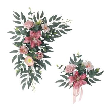 Imagem de FLCPJGV Conjunto de 2 Arranjos Florais Artificiais para Arco de Casamento, Decorações para Cadeiras de Noivado, Rosa