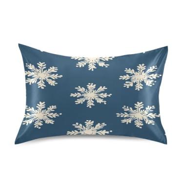 Imagem de Blueangle Fronha de cetim de floco de neve de inverno para cabelo e pele, fronha de seda, tamanho Queen (51 x 76 cm) - Capas de almofada de cetim com fecho de envelope (260)